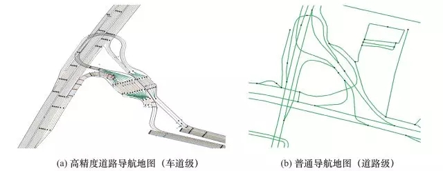 图1高精度道路导航地图和普通导航地图对比示意图